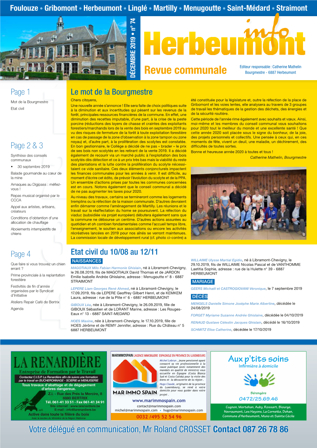 Revue Communale Bourgmestre - 6887 Herbeumont DÉCEMBRE 201 DÉCEMBRE