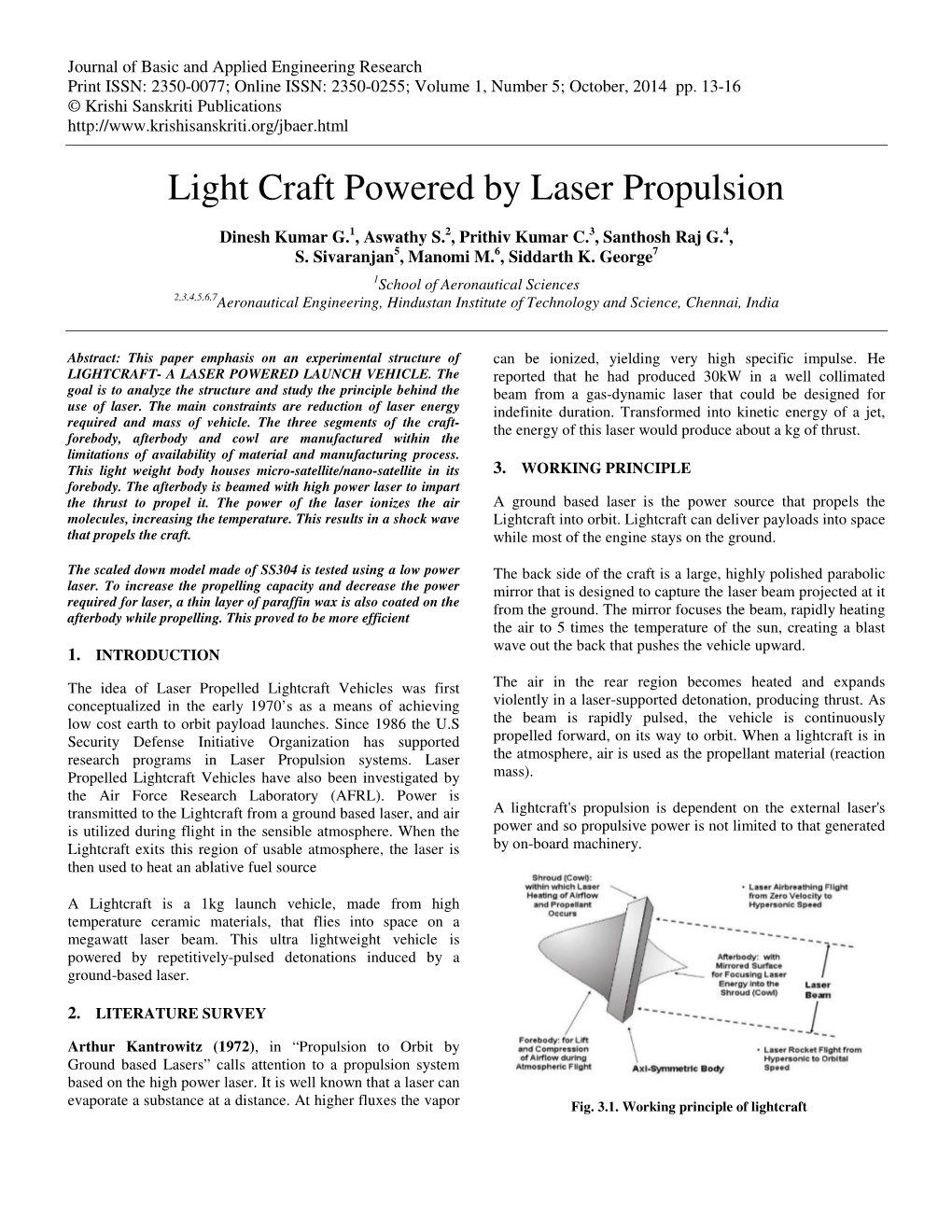 Light Craft Powered by Laser Propulsion