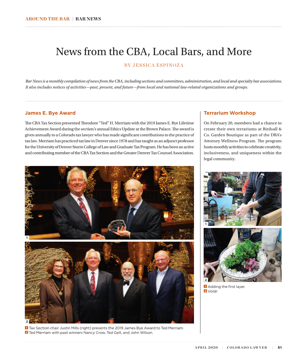 News from the CBA, Local Bars, and More