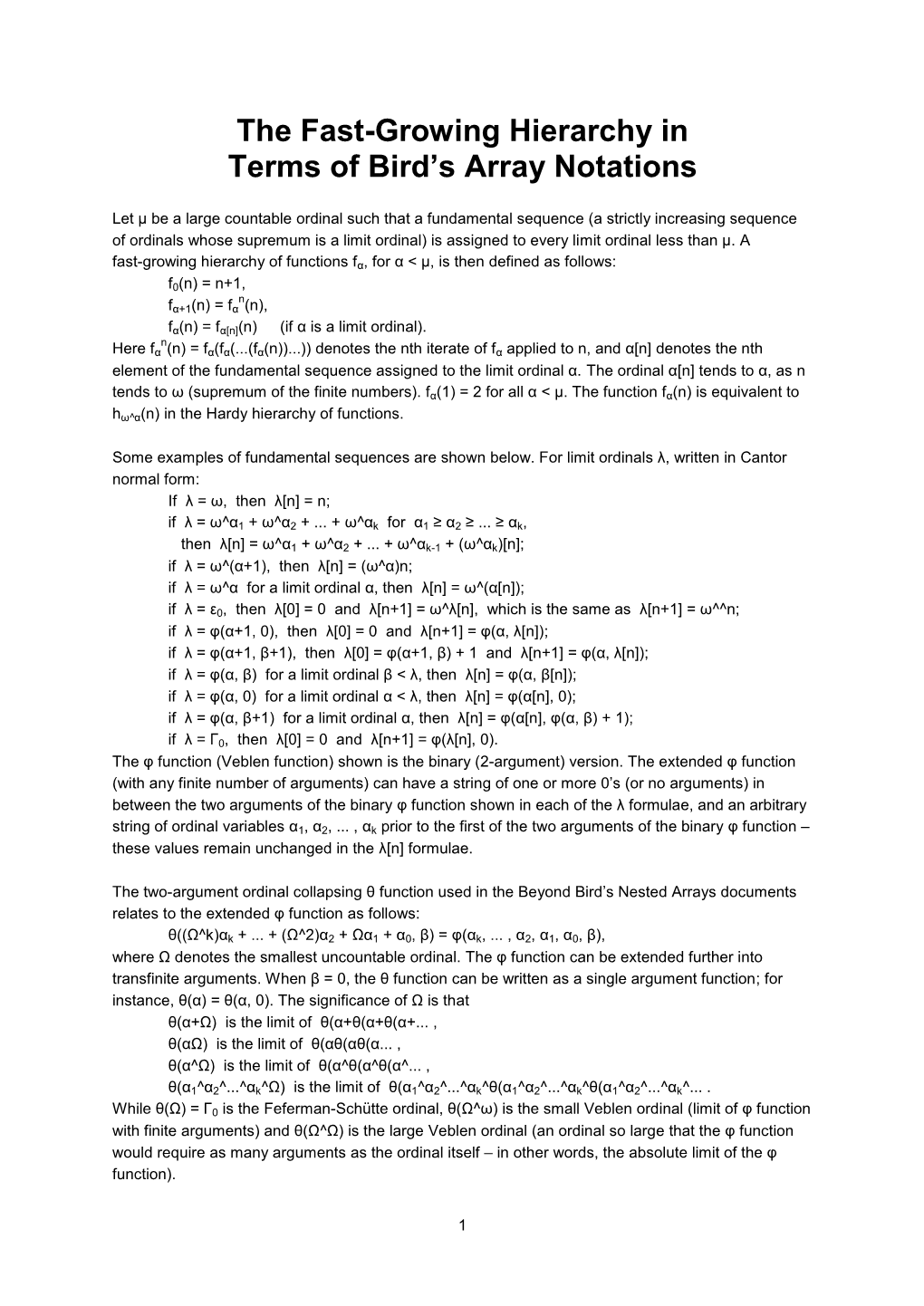 The Fast-Growing Hierarchy in Terms of Bird's Array Notations