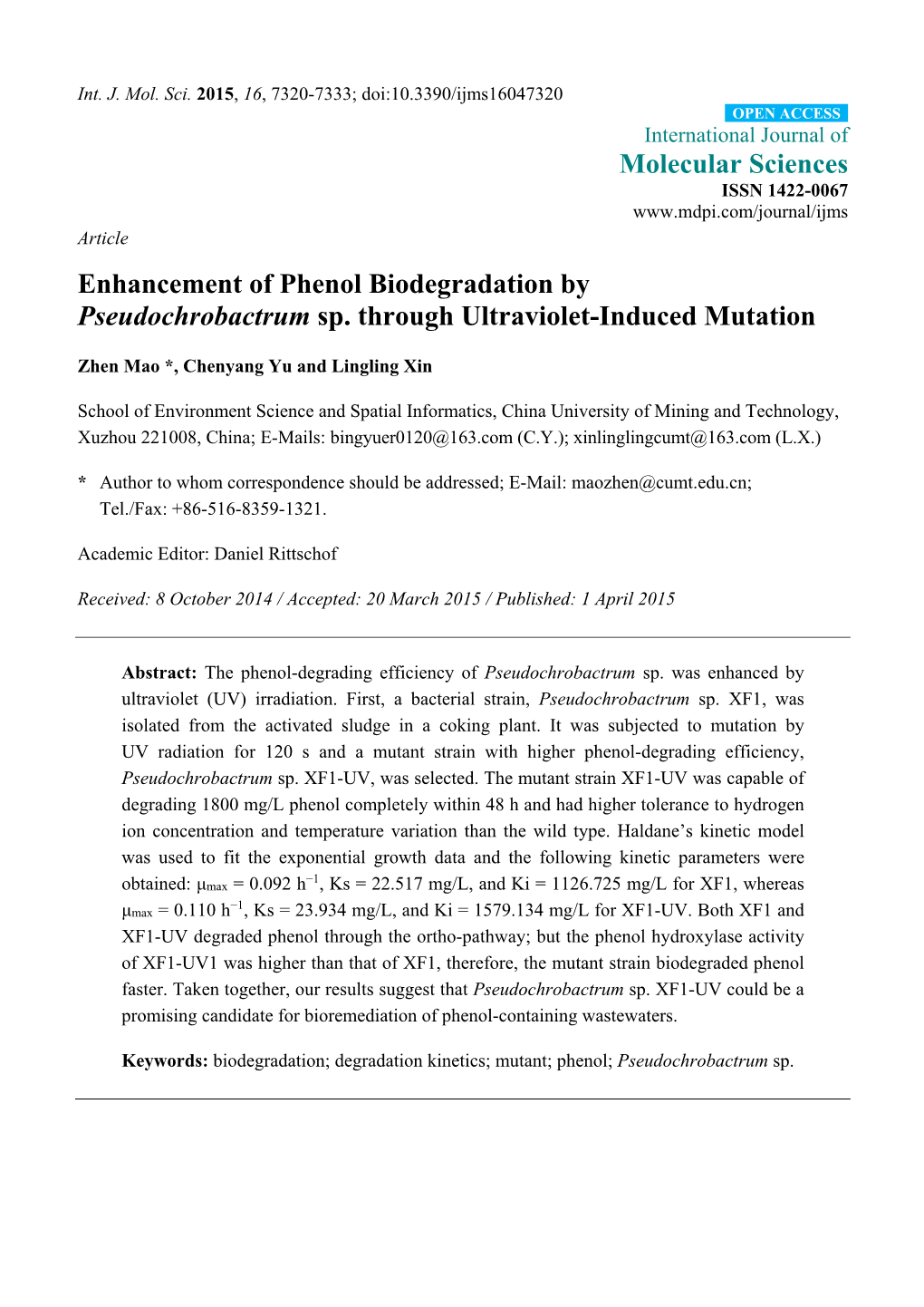 Enhancement of Phenol Biodegradation by Pseudochrobactrum Sp