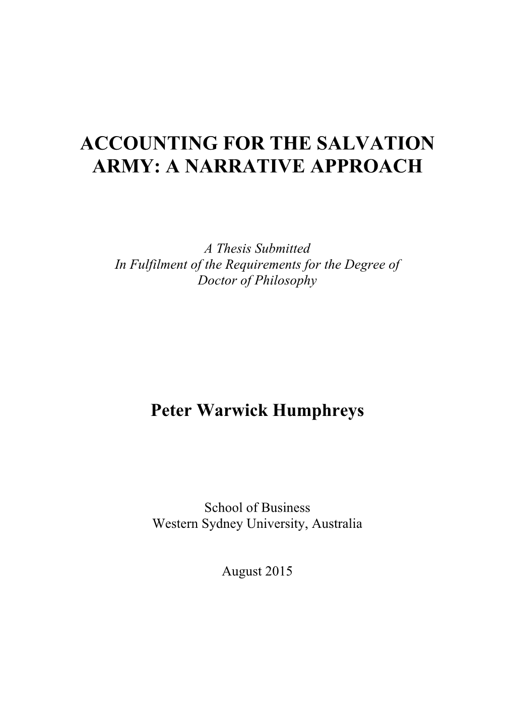Accounting for the Salvation Army: a Narrative Approach