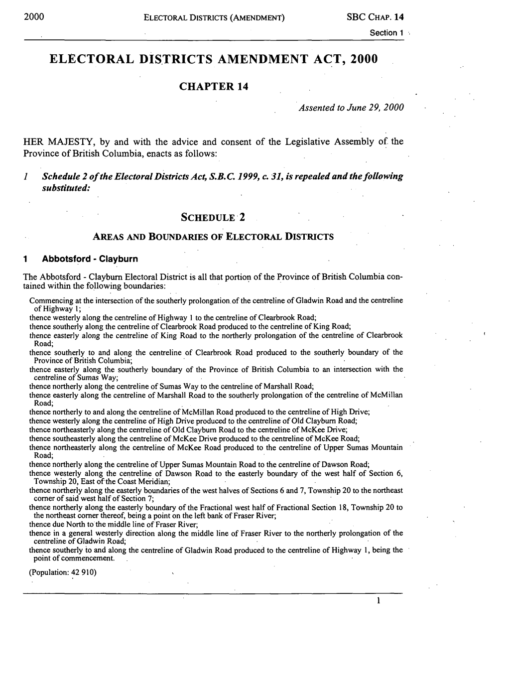 Electoral Districts Amendment Act, 2000