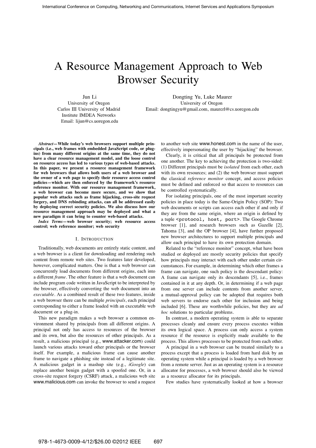A Resource Management Approach to Web Browser Security