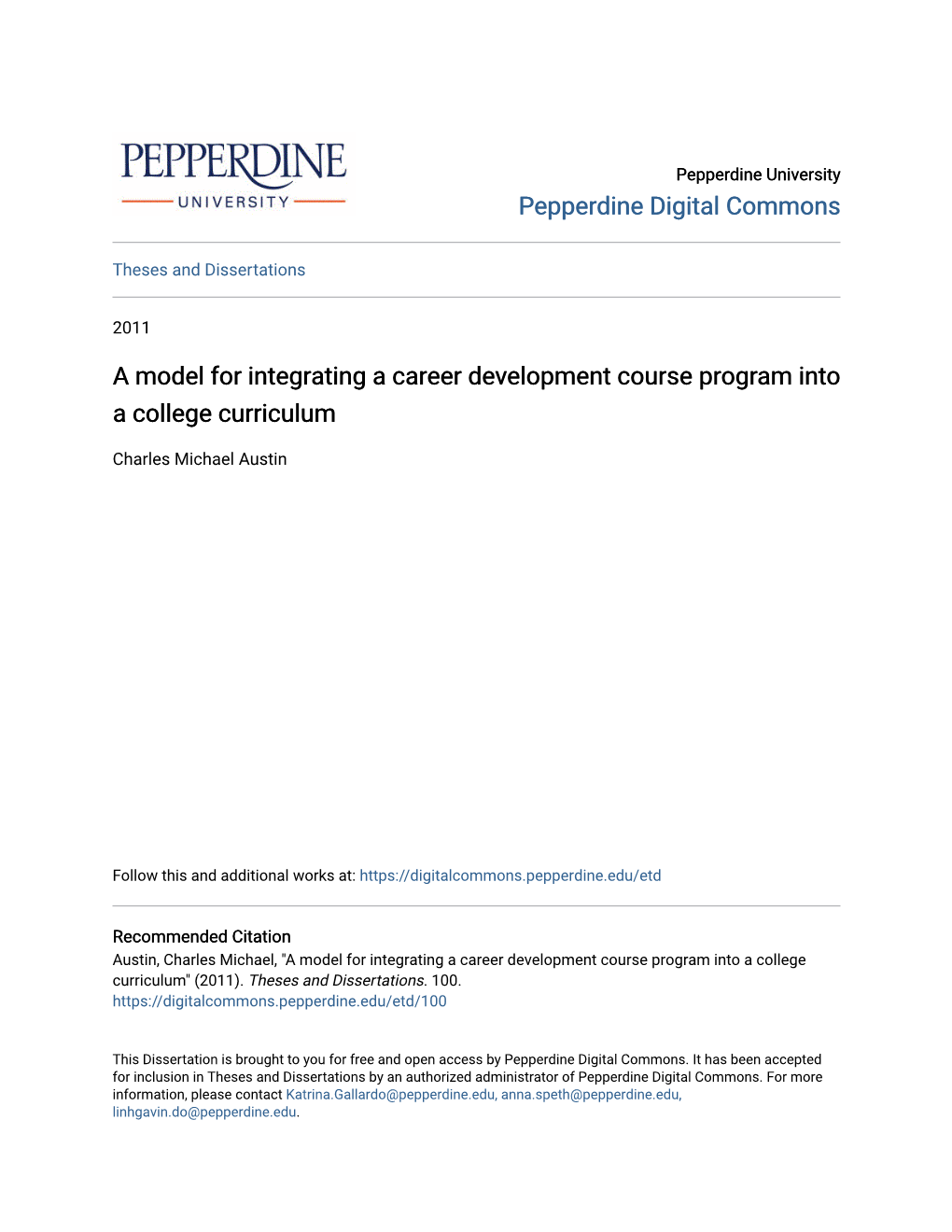 A Model for Integrating a Career Development Course Program Into a College Curriculum