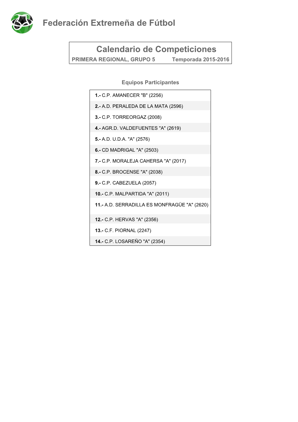 PRIMERA REGIONAL, GRUPO 5 Temporada 2015-2016