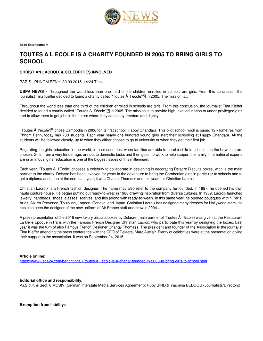 Toutes Al Ecole Is a Charity Founded In