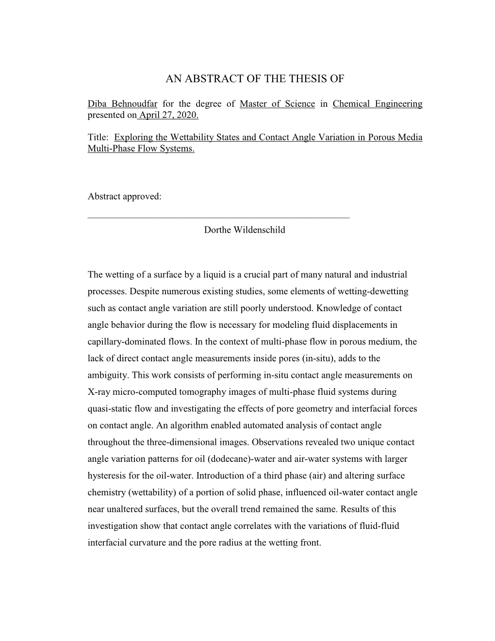 An Abstract of the Thesis Of