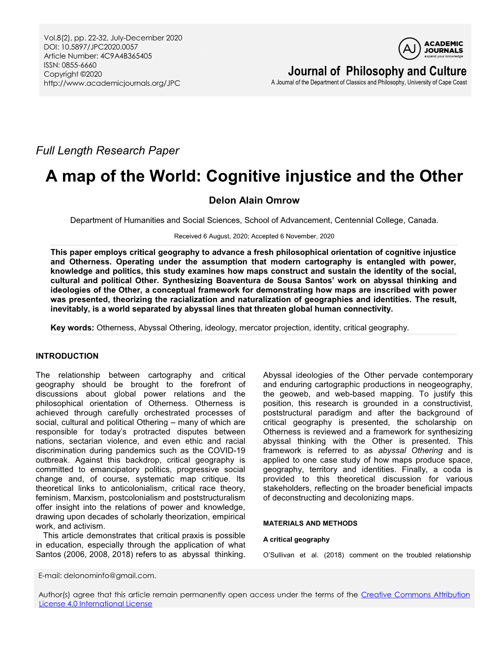 A Map of the World: Cognitive Injustice and the Other