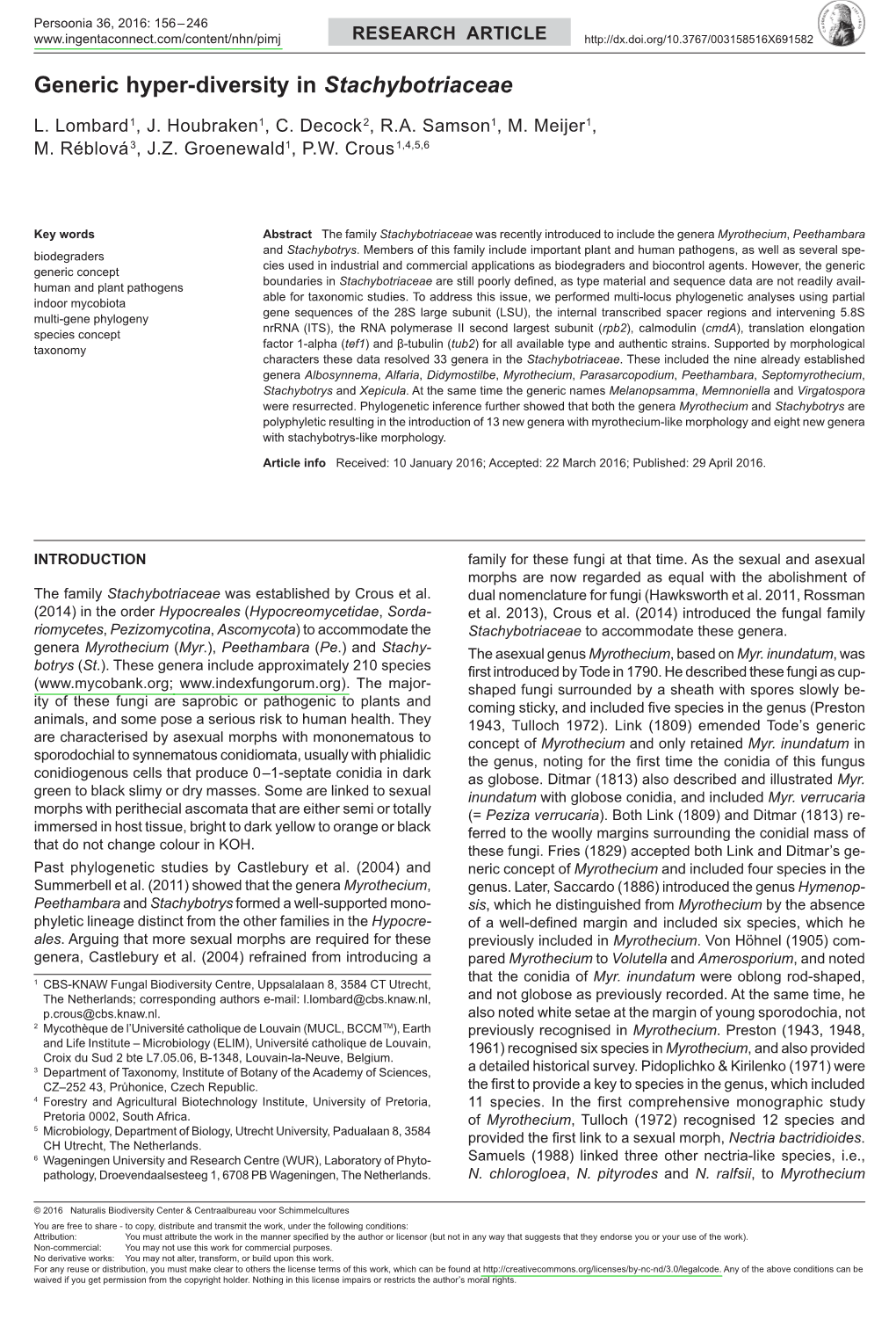 Generic Hyper-Diversity in &lt;I&gt;Stachybotriaceae&lt;/I&gt;