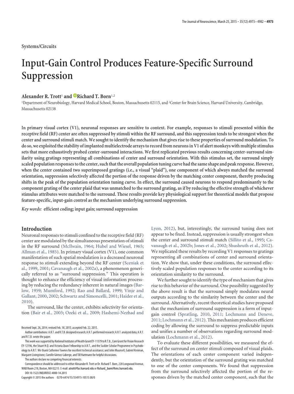 Input-Gain Control Produces Feature-Specific Surround Suppression