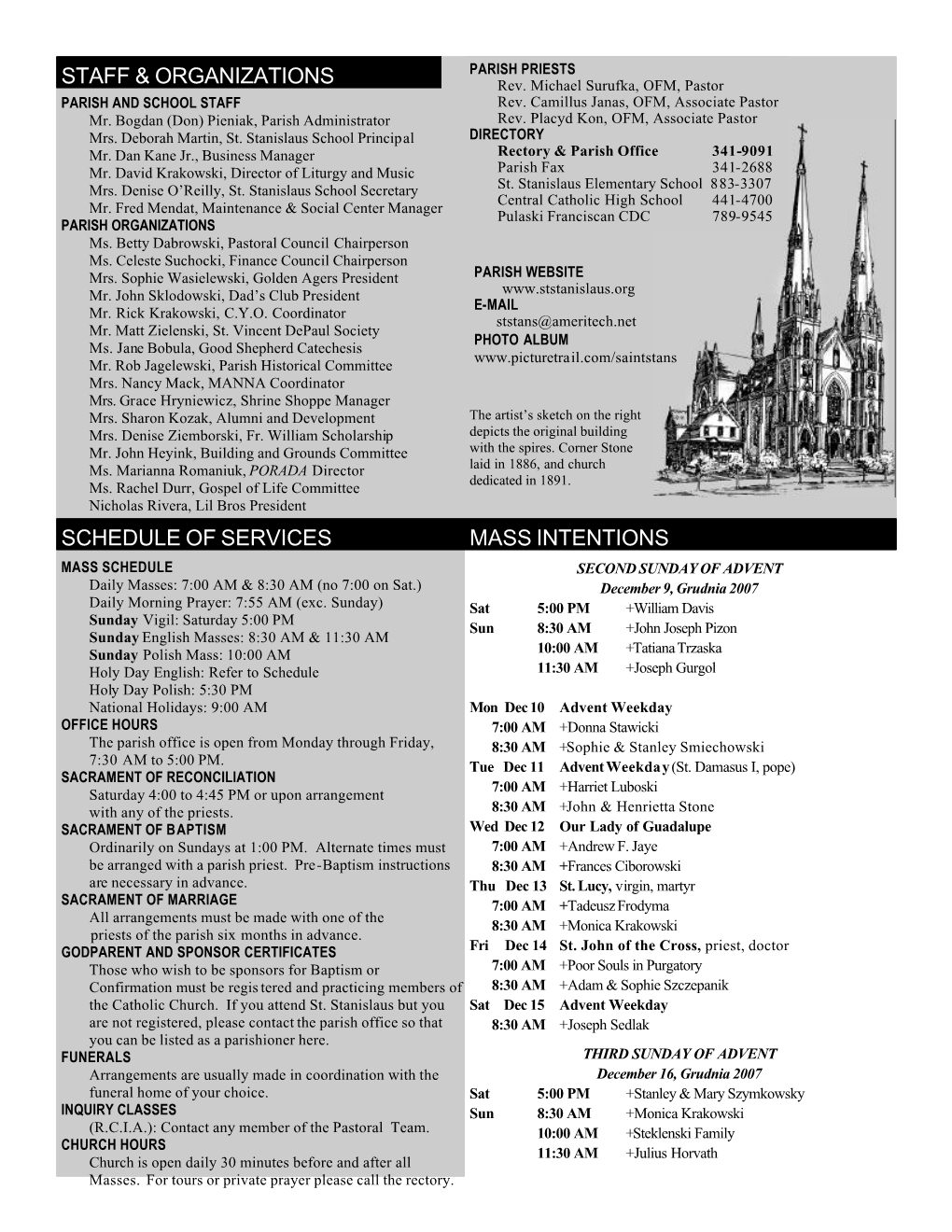 Schedule of Services Mass Intentions Staff