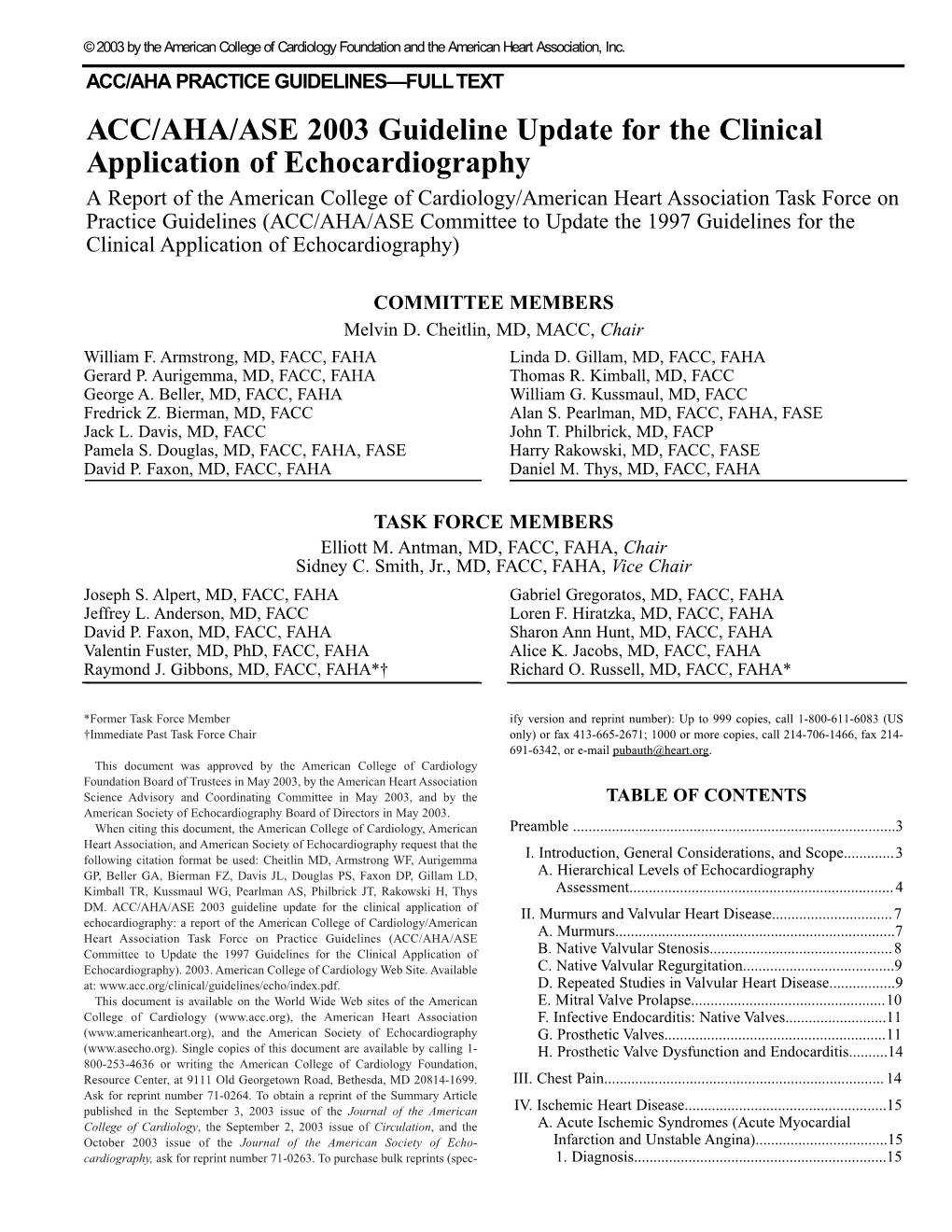 ACC/AHA/ASE 2003 Guideline Update for the Clinical Application of Echocardiography