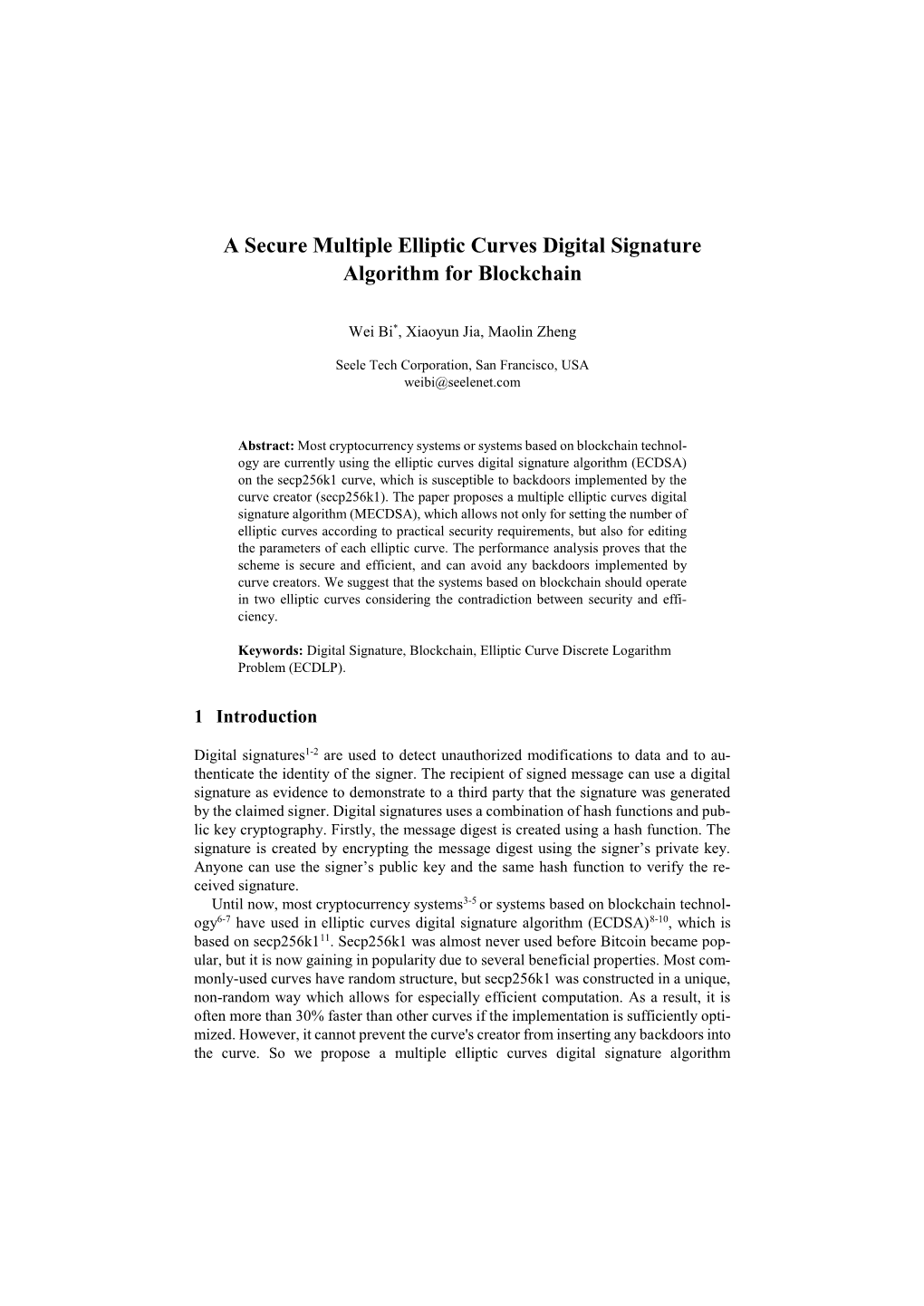 A Secure Multiple Elliptic Curves Digital Signature Algorithm for Blockchain