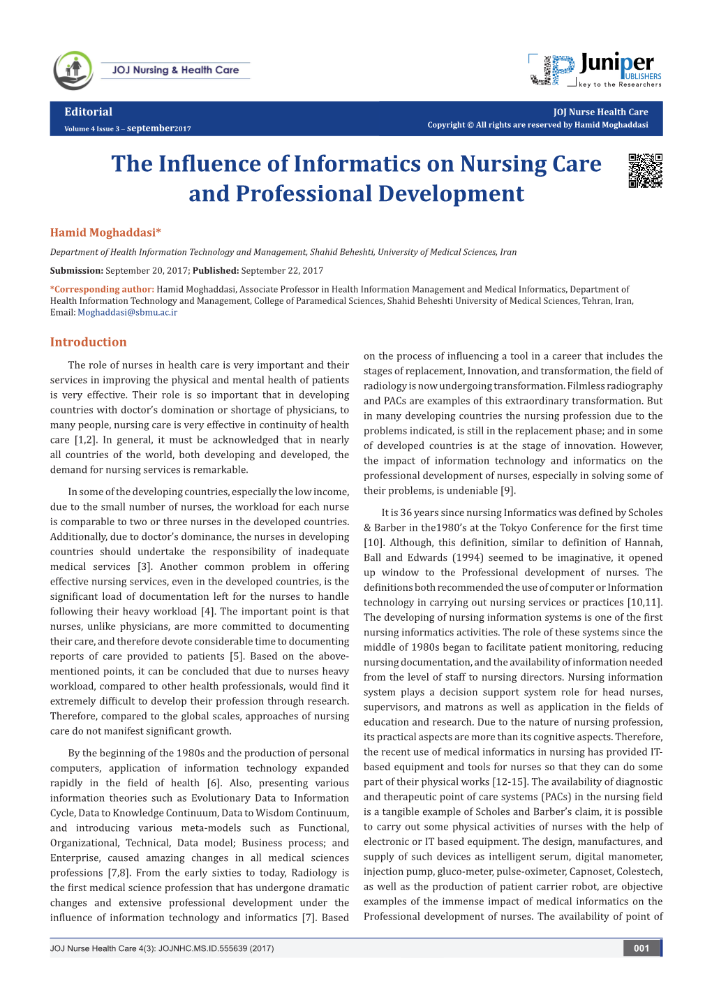 The Influence of Informatics on Nursing Care and Professional Development