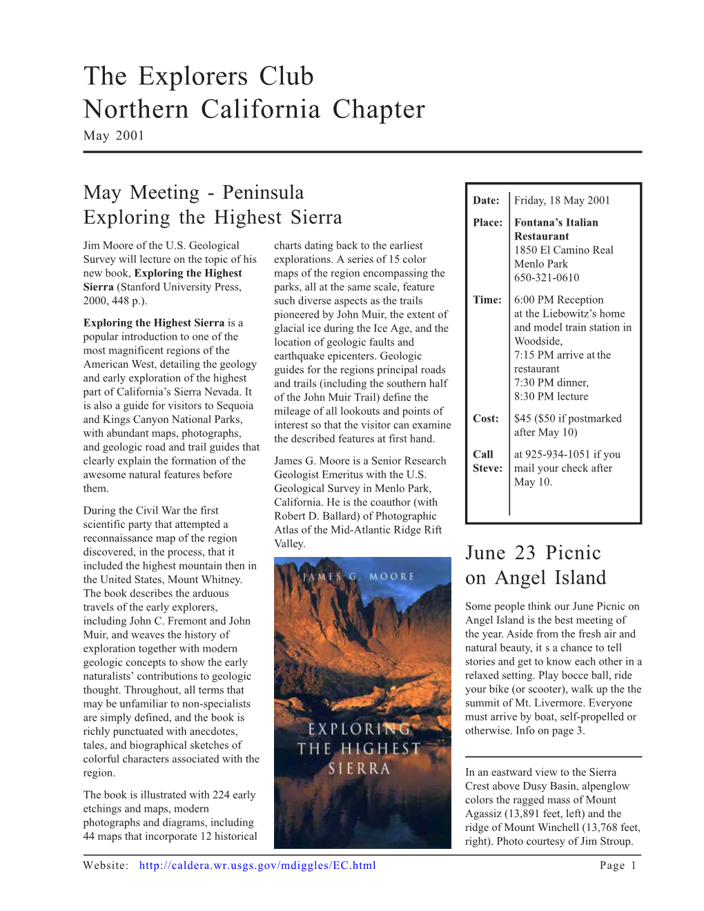 Explorers Club, Northern Calif. Chapter, May, 2001 Newsletter