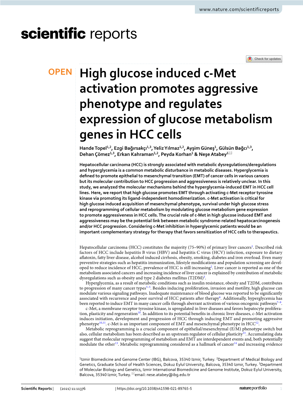 High Glucose Induced C-Met Activation Promotes Aggressive Phenotype