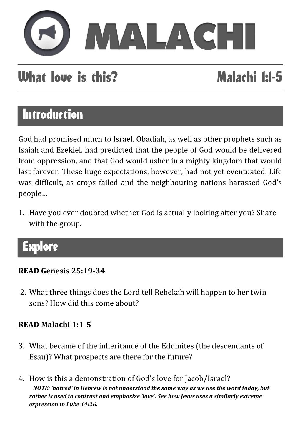 What Love Is This? Malachi 1:1-5