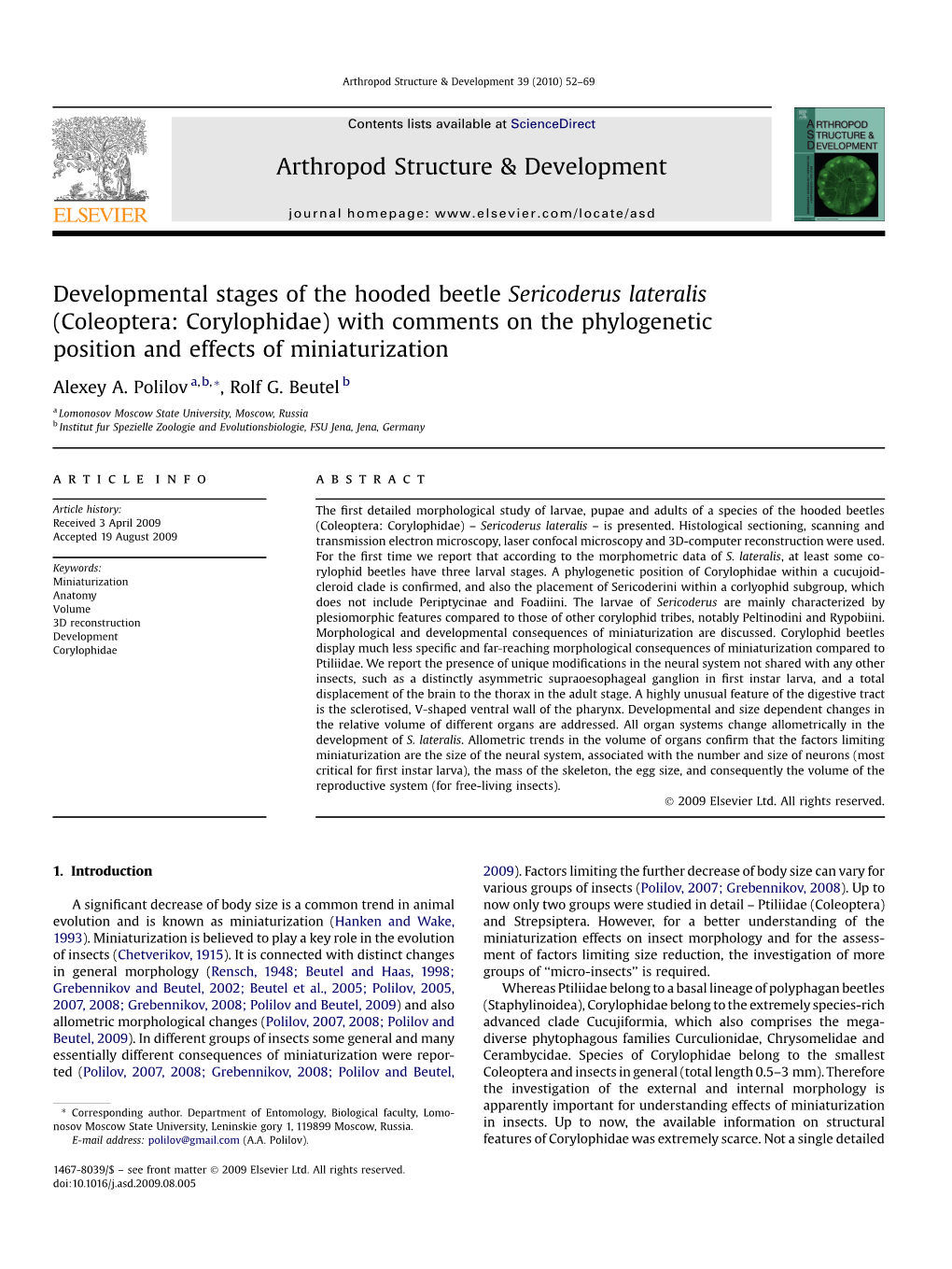 Coleoptera: Corylophidae) with Comments on the Phylogenetic Position and Effects of Miniaturization