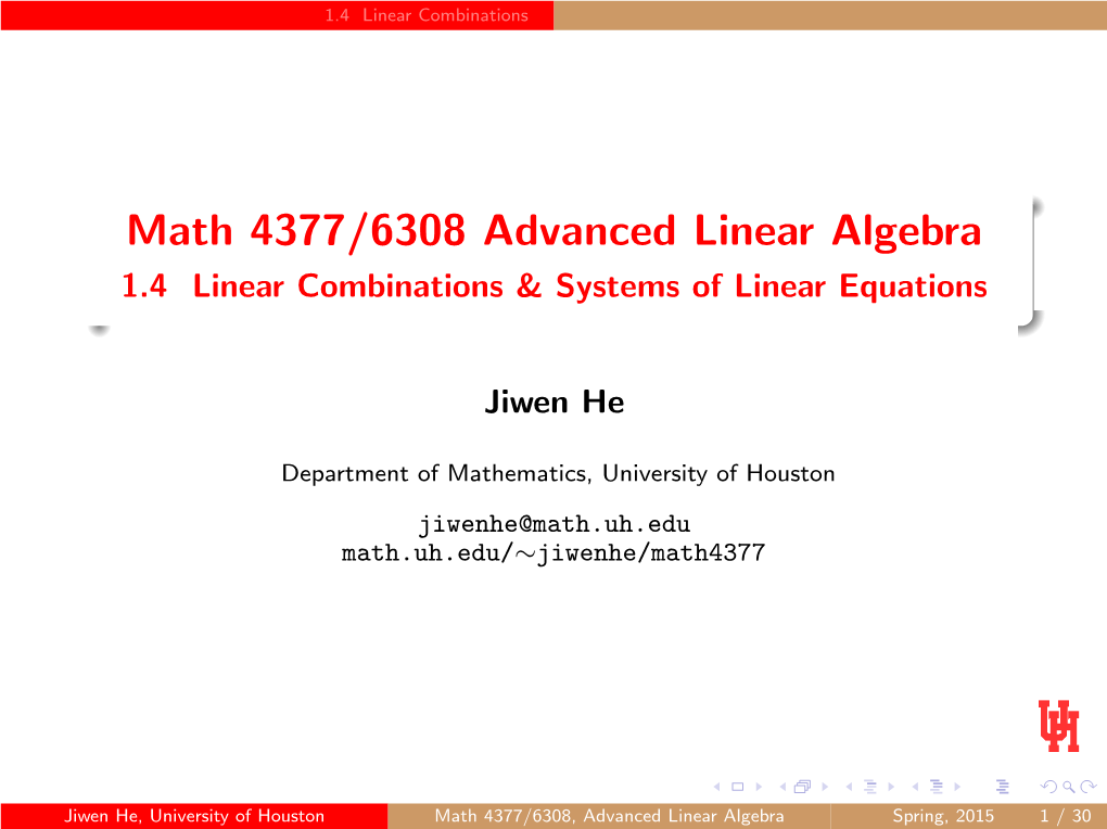 1.4 Linear Combinations & Systems of Linear Equations