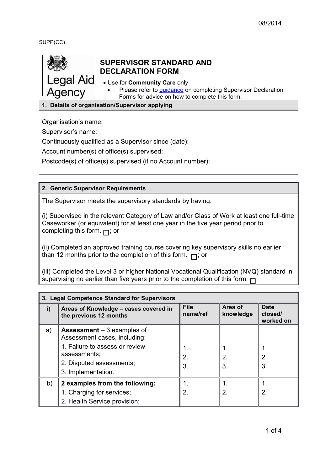 Community Care Supervisor Declaration