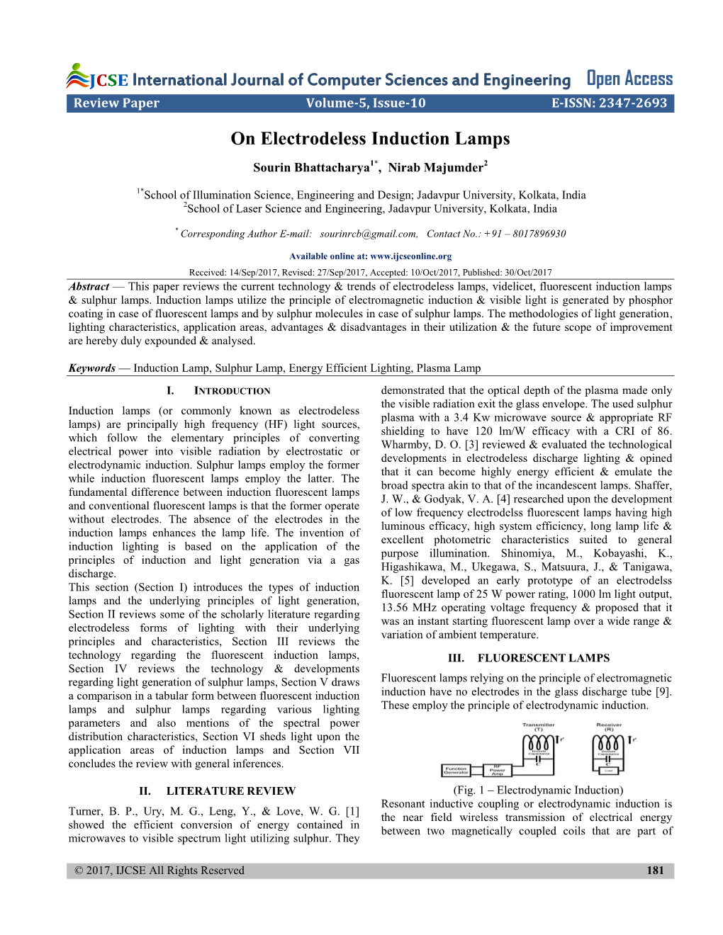 On Electrodeless Induction Lamps Sourin Bhattacharya1*, Nirab Majumder2