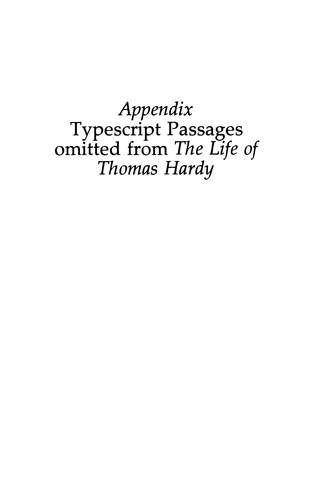 Appendix Thomas Hardy