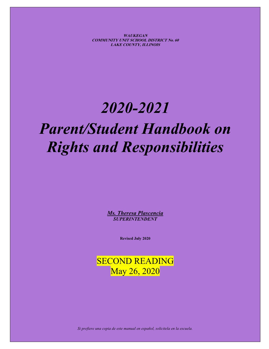 2020-2021 Parent/Student Handbook on Rights and Responsibilities