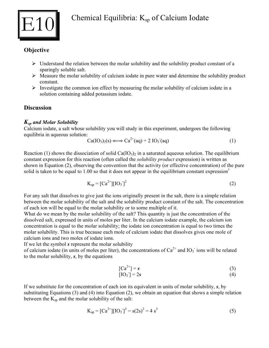 Chemical Equilibria: Ksp of Calcium Iodate