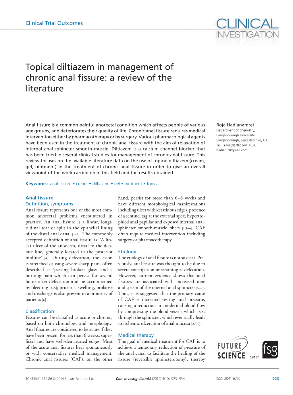 Topical Diltiazem in Management of Chronic Anal Fissure: a Review of the Literature