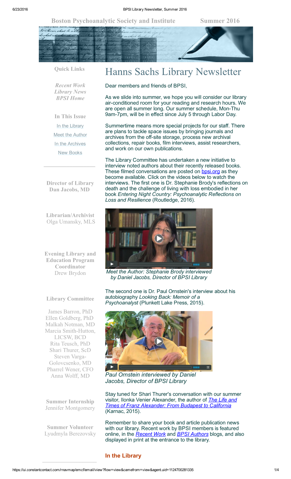 Hanns Sachs Library Newsletter