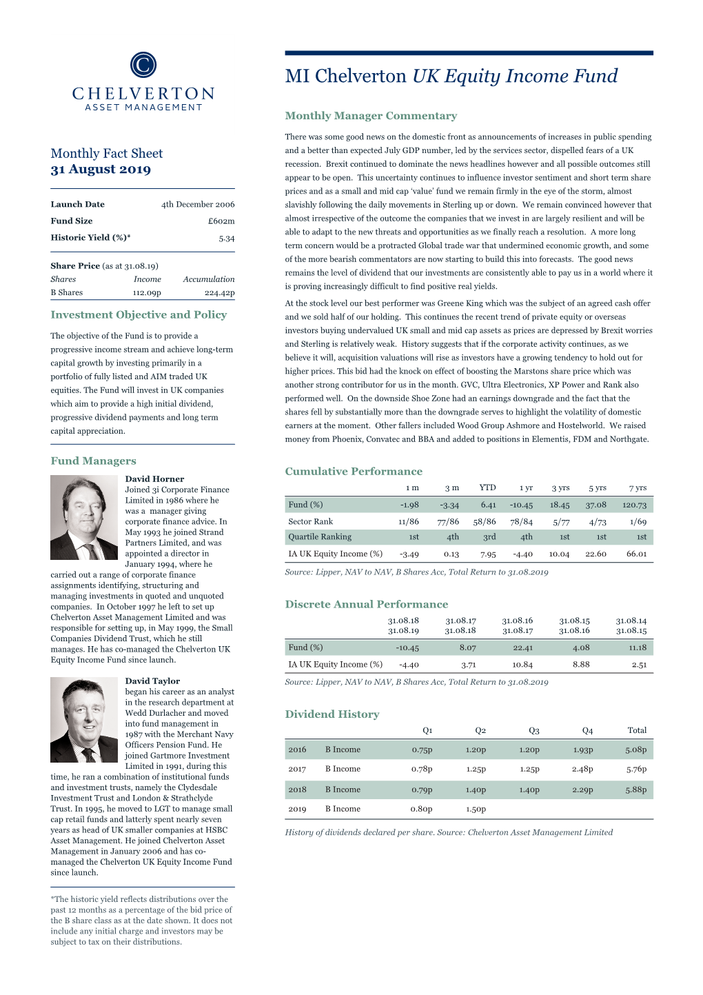 MI Chelverton UK Equity Income Fund – Monthly Factsheet
