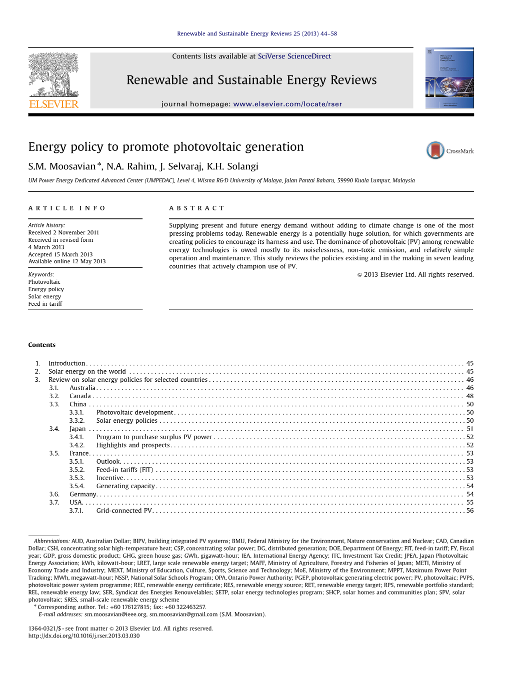 Energy Policy to Promote Photovoltaic Generation