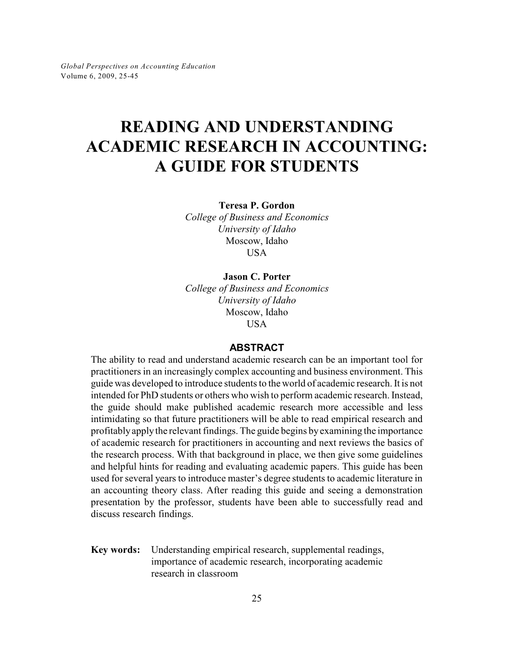 Reading and Understanding Academic Research in Accounting: a Guide for Students
