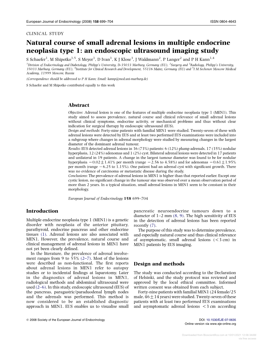 Natural Course of Small Adrenal Lesions in Multiple Endocrine