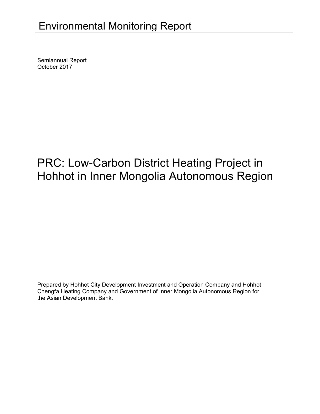 Low-Carbon District Heating Project in Hohhot in Inner Mongolia Autonomous Region