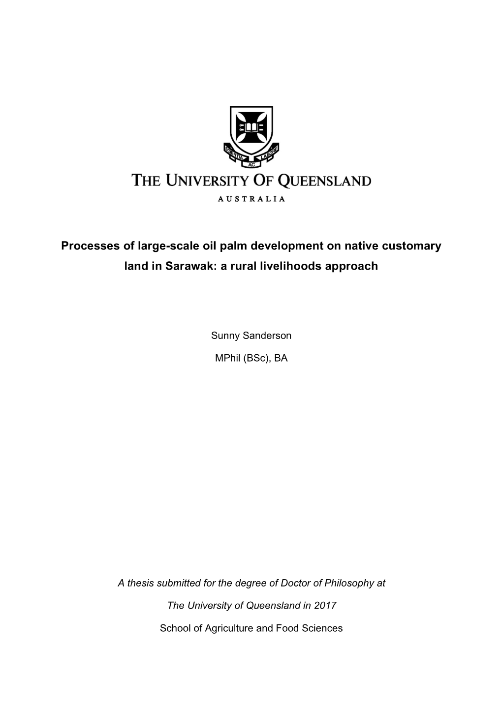 Processes of Large-Scale Oil Palm Development on Native Customary Land in Sarawak: a Rural Livelihoods Approach