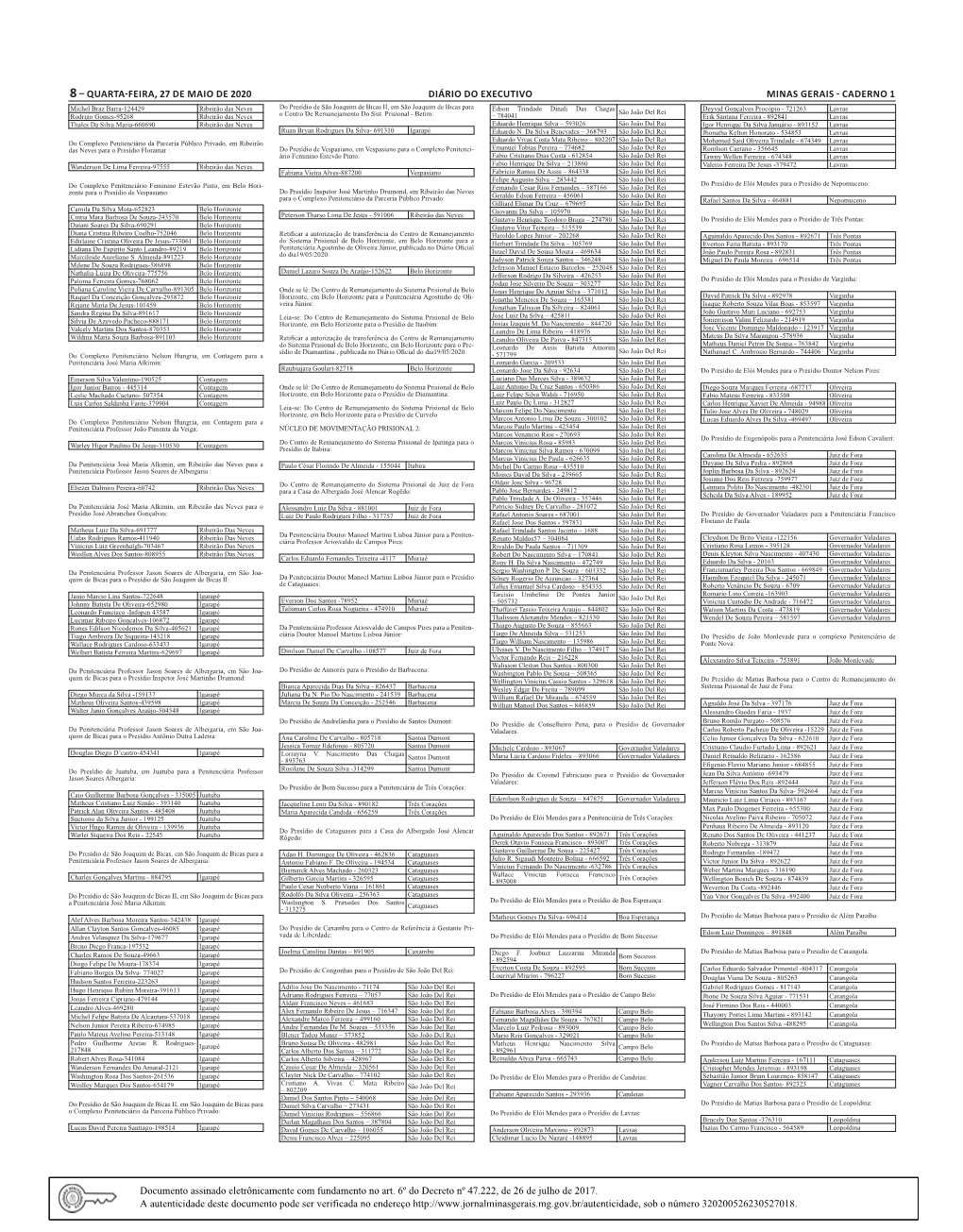 8– Quarta-Feira, 27 De Maio De 2020 Diário Do Executivo