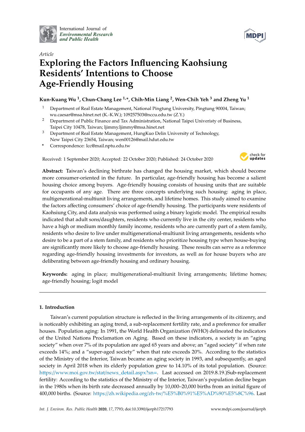 Exploring the Factors Influencing Kaohsiung Residents' Intentions To