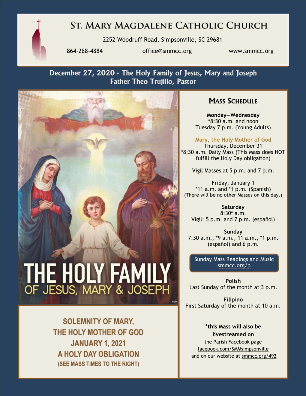 Solemnity of Mary, the Holy Mother of God January 1