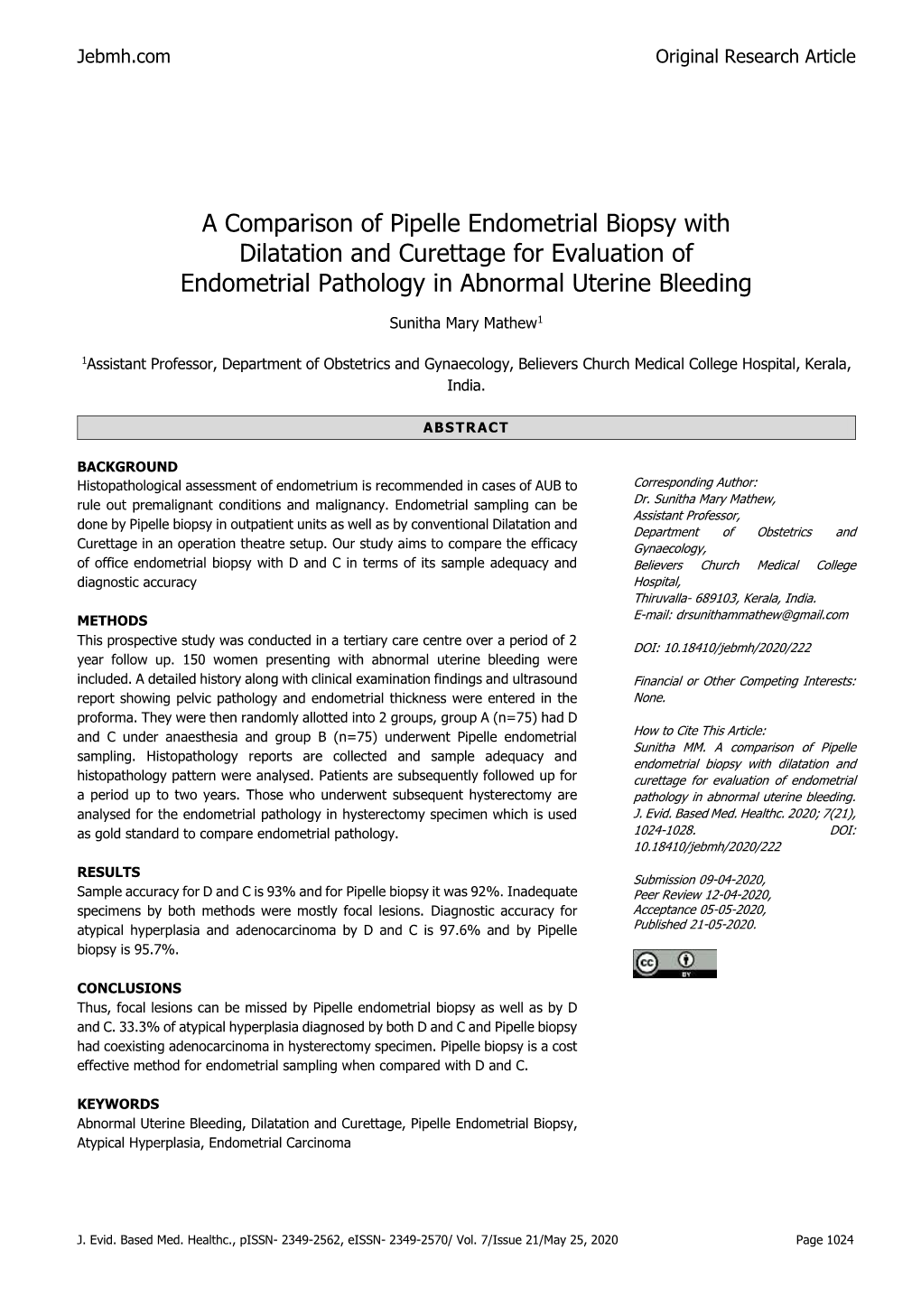 A Comparison of Pipelle Endometrial Biopsy with Dilatation and Curettage for Evaluation of Endometrial Pathology in Abnormal Uterine Bleeding