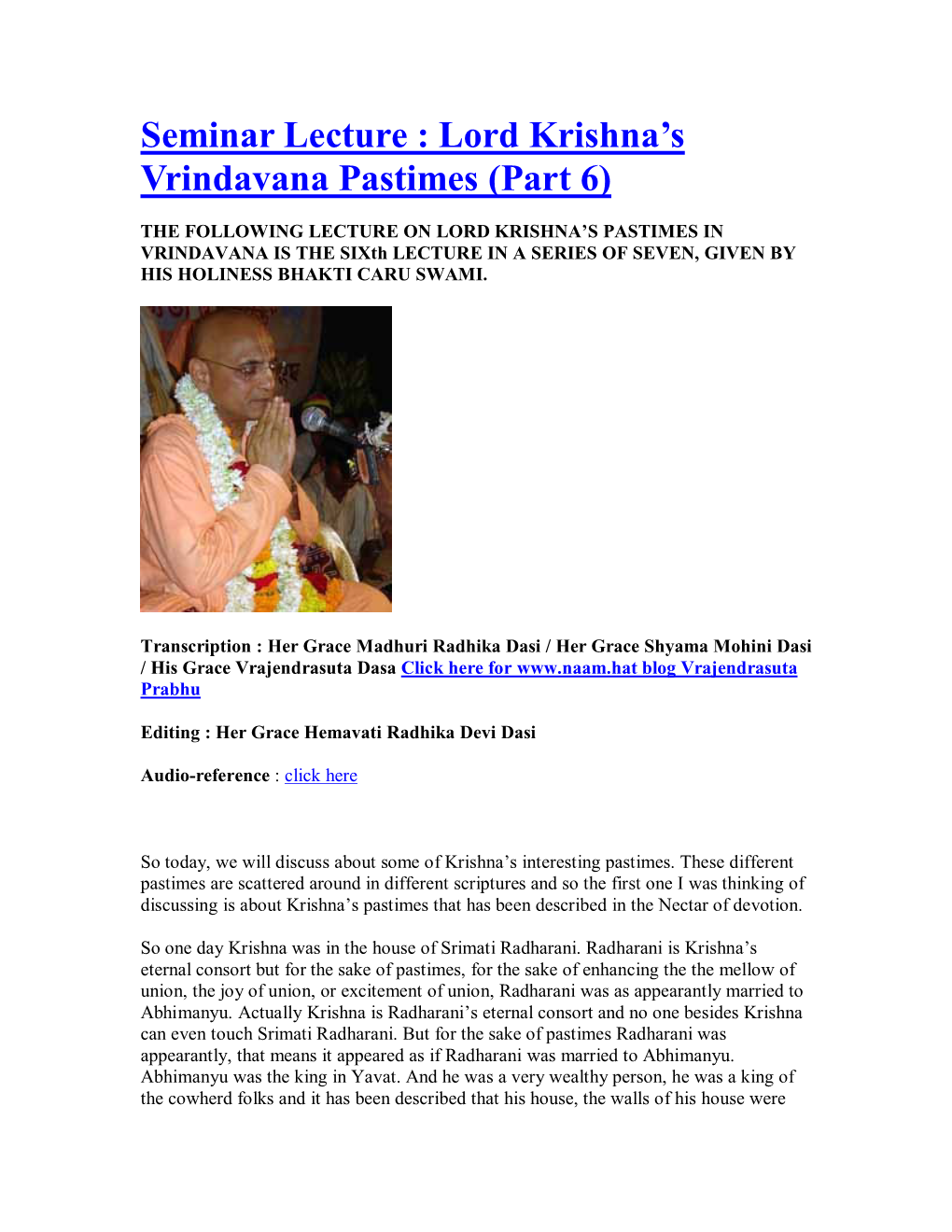 Lord Krishna's Vrindavana Pastimes