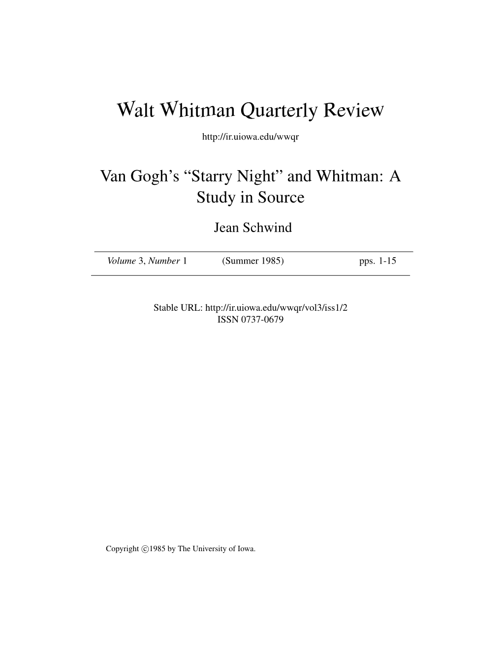 Walt Whitman Quarterly Review