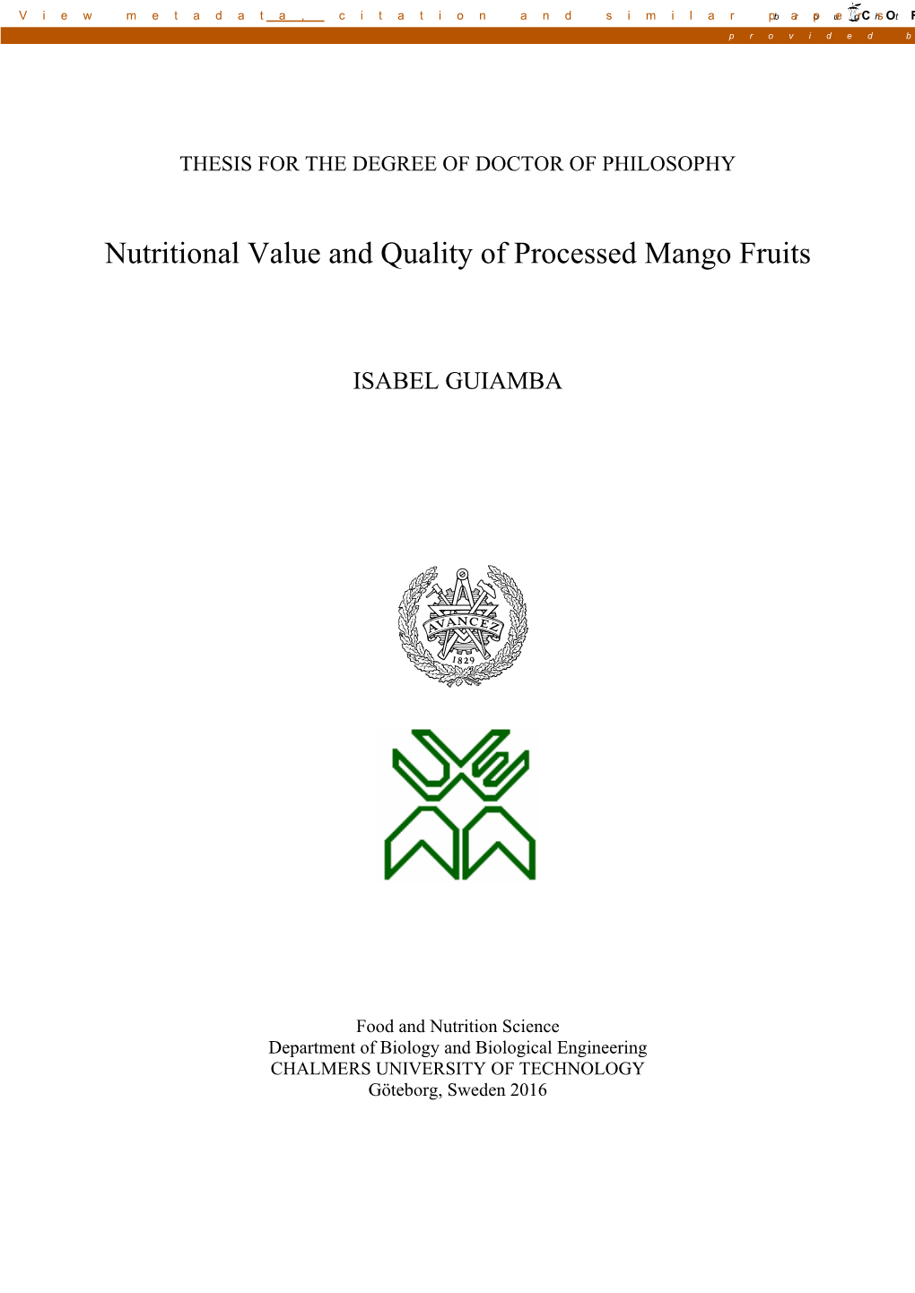 Nutritional Value and Quality of Processed Mango Fruits