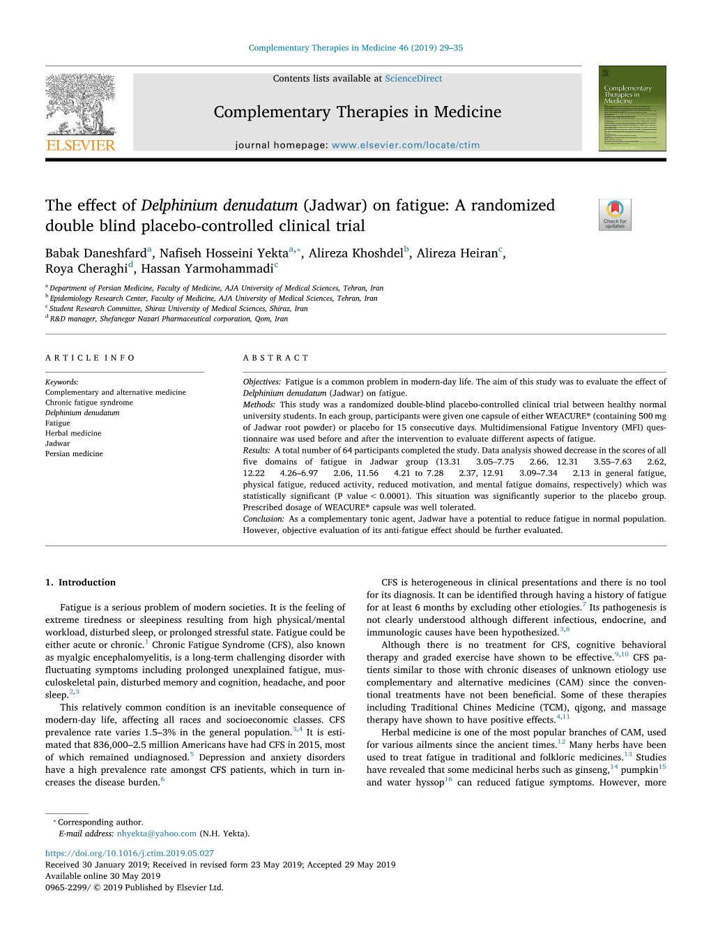 The Effect of Delphinium Denudatum (Jadwar) on Fatigue a Randomized