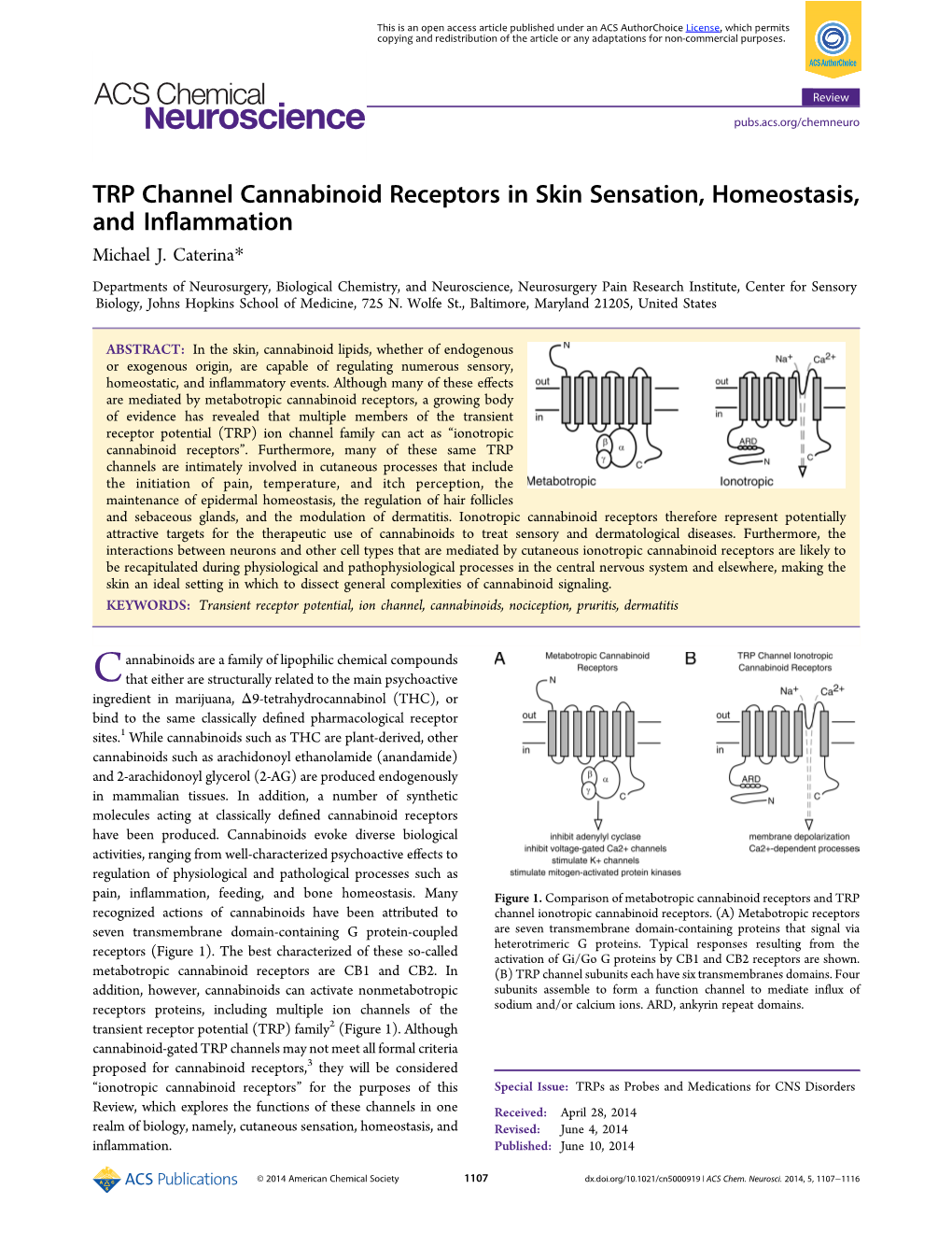 TRP Channel Cannabinoid Receptors in Skin Sensation, Homeostasis, and Inflammation