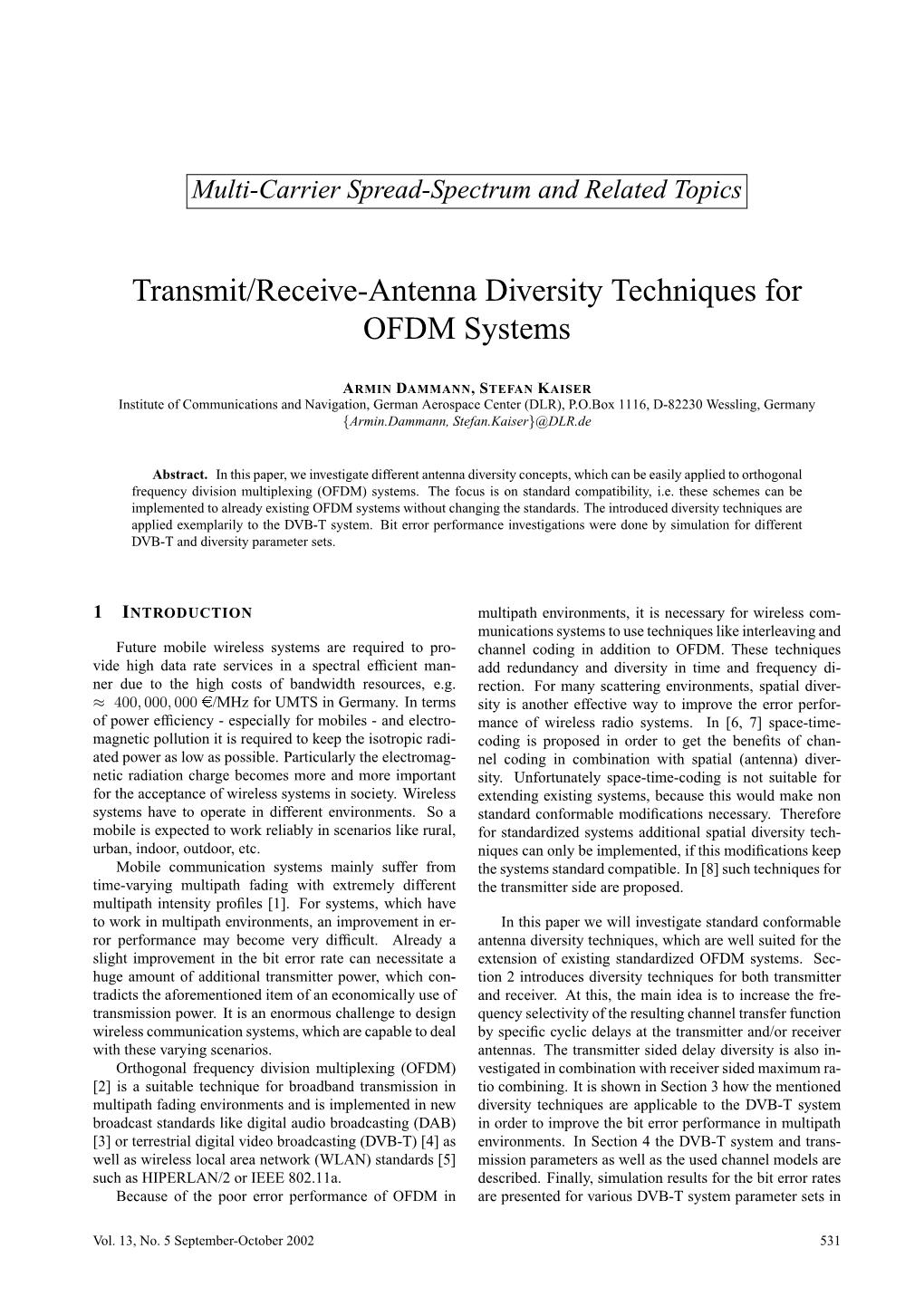 Transmit/Receive-Antenna Diversity Techniques for OFDM Systems