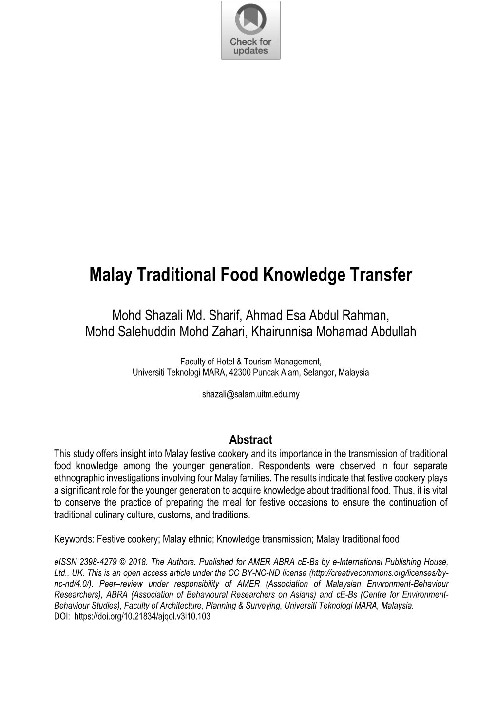 Malay Traditional Food Knowledge Transfer