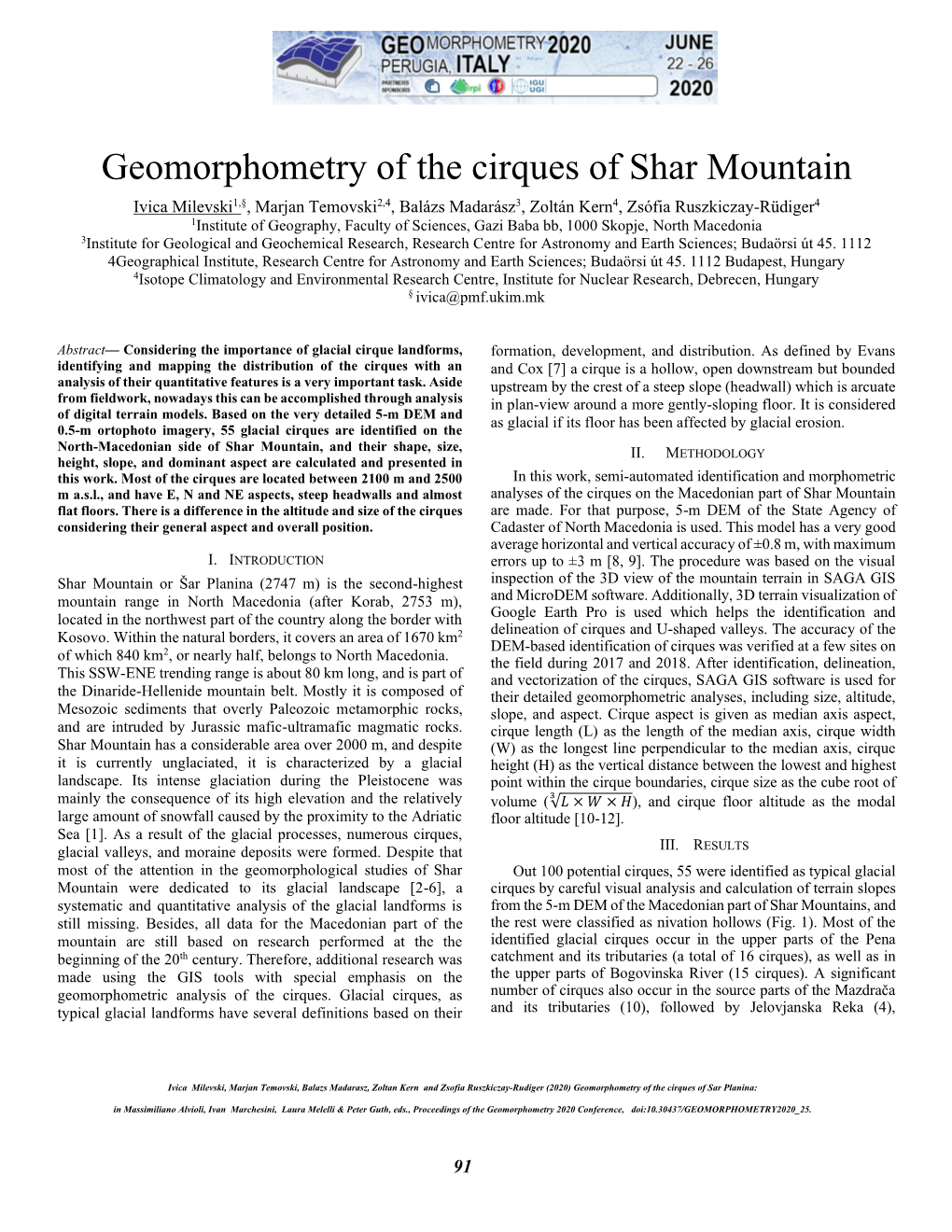 Geomorphometry of the Cirques of Shar Mountain