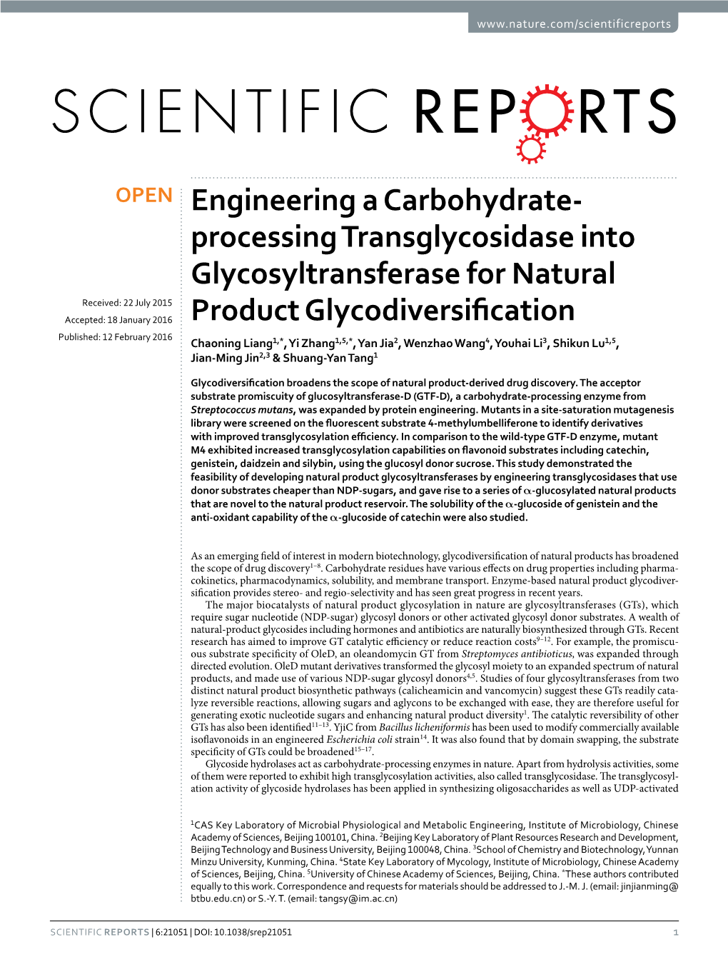 Engineering a Carbohydrate-Processing Transglycosidase Into Glycosyltransferase for Natural Product Glycodiversification